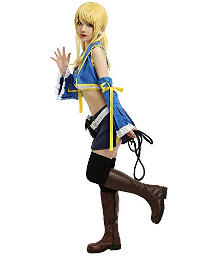 miccostumes Women's Costume Anime Cosplay Fullset Tube Top Skirt with Belt Waist Bag and Whip - Medium - Blue