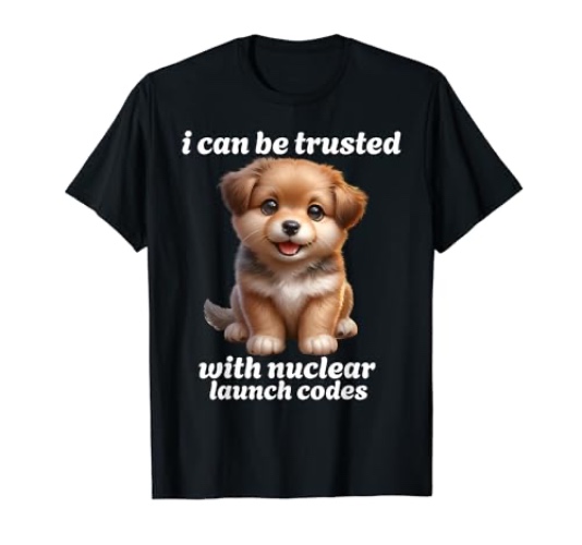 I Can-Be Trusted With Nuclear Launch Codes Funny Dog Meme T-Shirt - Women's Plus - Heather Blue - 6X