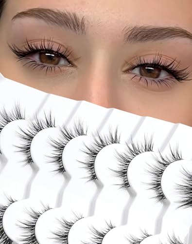 Natural Lashes That Look Like Extensions Strip Lashes Natural Look Thin Band Wispy Eyelashes 13mm Cat Eye False Eyelashes Foxy Eye Lashes 12 mm 7 Pairs S10 - S10- Foxy Manga