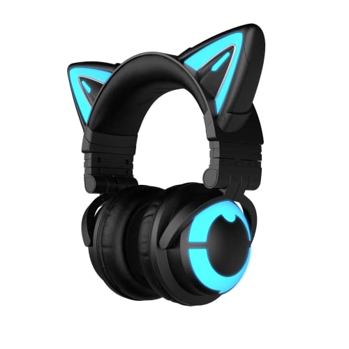 YOWU RGB Cat Ear Headphone 3S Wireless 5.0 Faltbares Gaming Headset mit integriertem Mikrofon & anpassbarer Beleuchtung und Effekt über App, Typ-C Lade-Audiokabel, für PC Laptop Smartphone (schwarz) - Schwarz