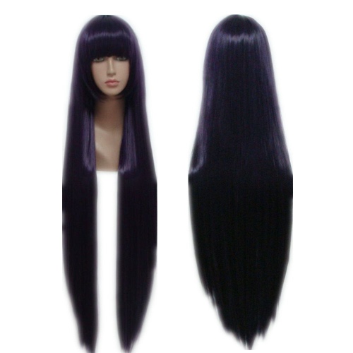 COSPLAZA Cosplay Wigs Long Straight Deep Purple Anime Hair Halloween Party Role Play Props with Flat bangs - purple