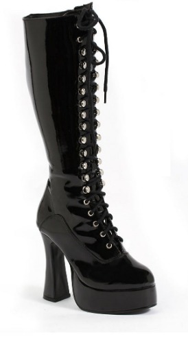 5" Heel Lace Up Knee Boots with Zipper | Black / 11