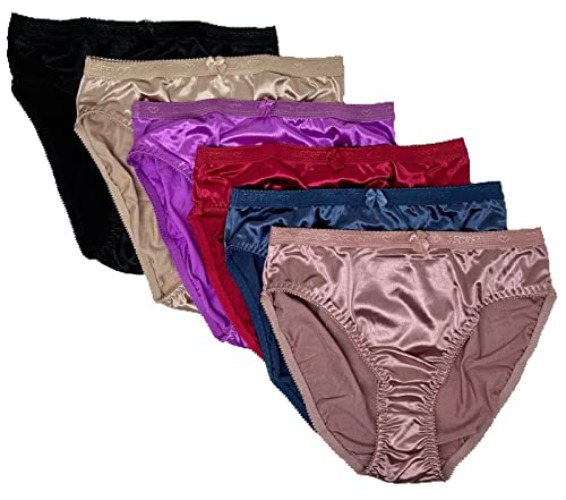 Peachy Panty 6 Pack Satin Shine Full Coverage Women's Panties Smooth Soft Nylon - X-Large - Assorted