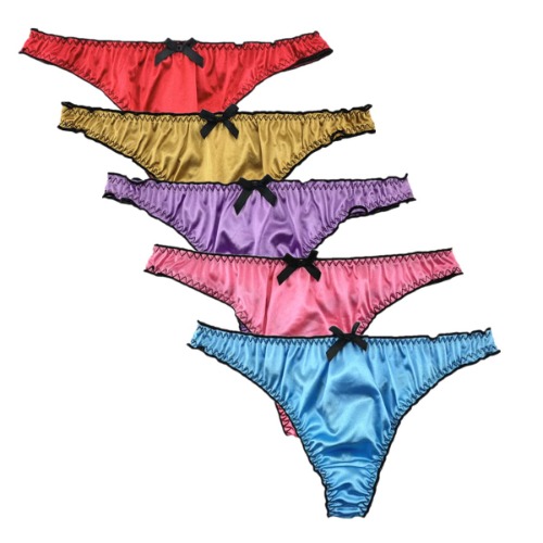 Colorful Star 5 Pack Women's Satin G-string Panties Ruffle Frilly Thongs Underwear - X-Large