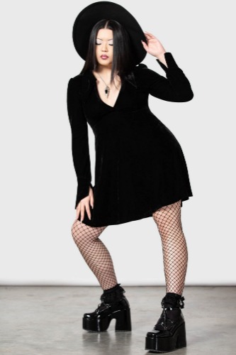 Hecate Velvet Plunge Dress | L / Black / 95% Polyester 5% Elastane