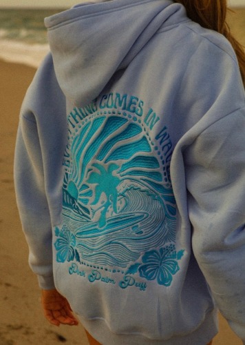 "Everything Comes in Waves” Hoodie in Blue | M