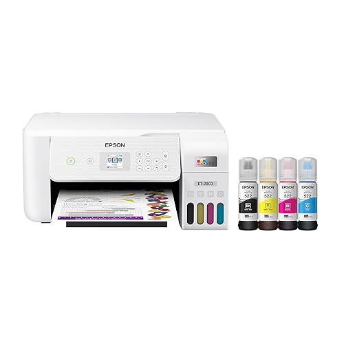 Epson EcoTank ET-2803 Wireless Color All-in-One Cartridge-Free Supertank Printer with Scan, Copy and AirPrint Support - White - ET-2803 - Printer