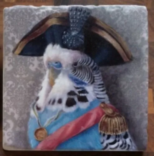 4 x 4 Marble Stone Coaster "Napoleon Budgie"