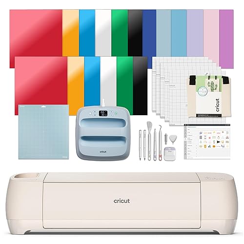 Cricut Explore 4 - Smart Cutting Machine (Seashell) | Engagement Plus Bundle - Includes EasyPress 3 Heat Press (9x9) + Mat, Tote Bag, Material Samplers, Machine Mat, Pens, Tools, & 25 Digital Images - Engagement Plus Bundle