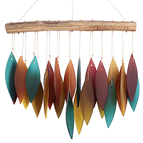 Blue Handworks Santa Fe Glass Chime, Sandblasted Glass and Found Wood Handcrafted Wind Chime - G207