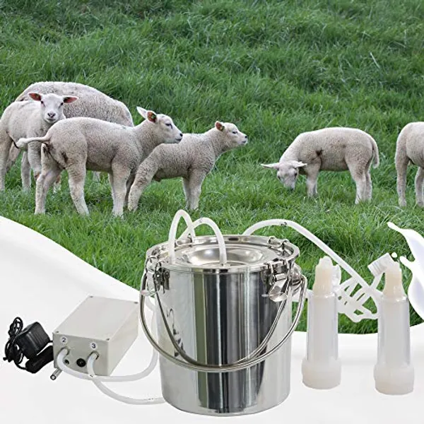 3L Goat Milking Machine,Pulsation Vacuum Electric Milker,Portable Automatic Breast Pump with 2 Teat Cups Stainless Steel Bucket for Goats(3L)