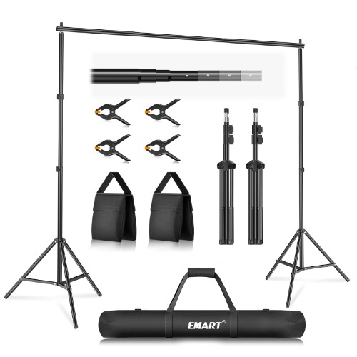 EMART Photo Video Studio 7x10Ft (W x H) Adjustable Background Stand Backdrop Support System Kit with Carry Bag