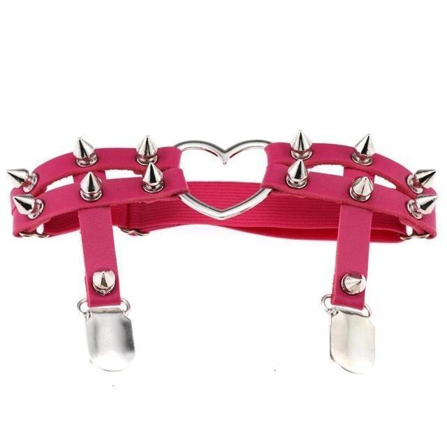 Spiked Heart Garter Belt - Magenta