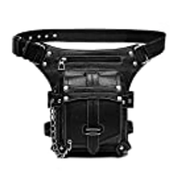 Steampunk Waist Bag Fanny Pack Fashion Gothic Leather Shoulder Crossbody Messenger Bags Thigh Leg Hip Holster Purse Travel Pouch Hiking Sport Chain Bags for Women Men