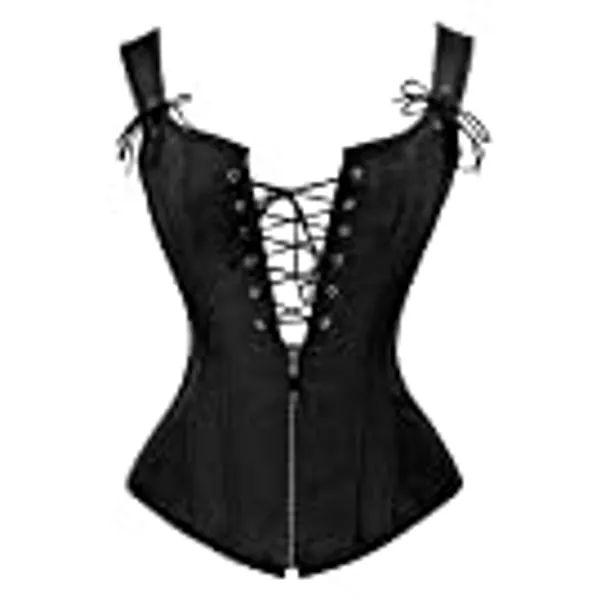 Charmian Women's Renaissance Lace Up Vintage Boned Bustier Corset with Garters