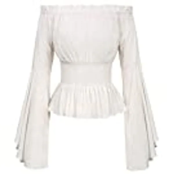 Belle Poque Womens Renaissance Gothic Blouse Bell Sleeves Ruffle Off Shoulder Boho Corset Top