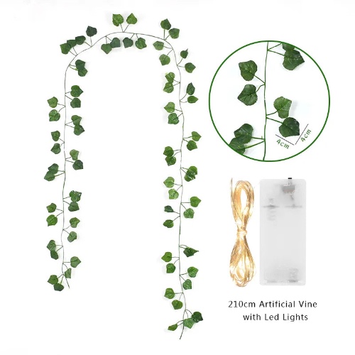Cozy Lighting 2 Meter Fake Green Leaf Ivy Vine with LED String Lights for Gaming Set Up - Ivy / 1Pc