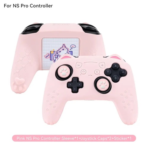 Pink Neko PS5 and Switch Controller Covers for Cute Gaming Style - Switch Pro Pink