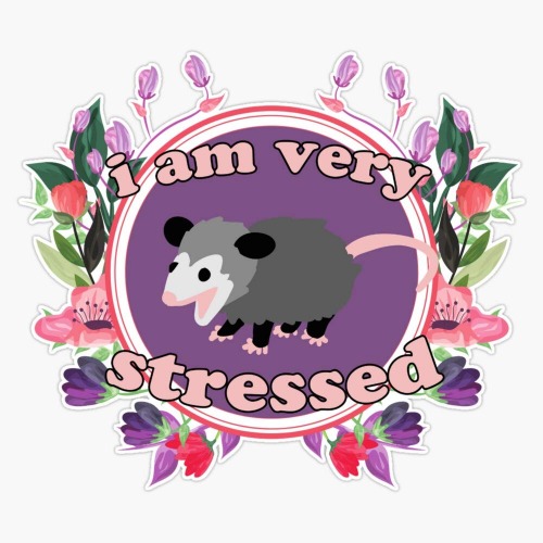 Leyland Designs Opossum is Very Stressed and Cute Plus Flowers Sticker Outdoor Rated Vinyl Sticker Decal for Windows, Bumpers, Laptops or Crafts 5"