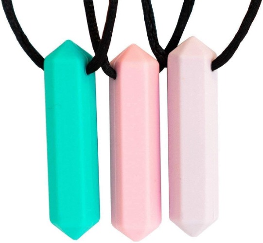 Tilcare Chew Chew Sensory Necklace – Best for Kids or Adults That Like Biting or Have Autism – Perfectly Textured Silicone Chewy Toys - Chewing Pendant for Boys & Girls - Chew Necklaces - turquoise / pink / purple