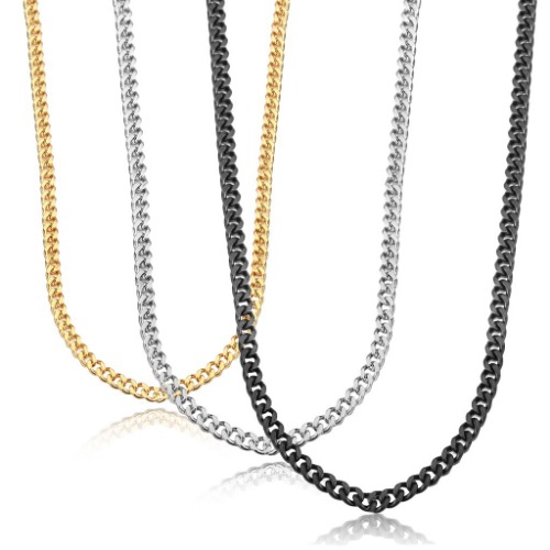 Jstyle Stainless Steel Link Curb Chain Necklace for Men Women 3 Pcs 3.5mm - Black-Tone(1Pcs) 24.0 Inches