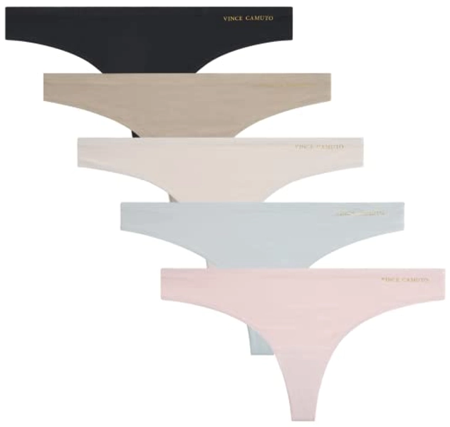 Vince Camuto Women's Underwear - 5 Pack Seamless Thong Panties - Breathable No-Show Sexy Thongs (S-XL)