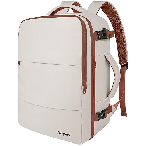 Taygeer Backpack for Women, College Backpack with Laptop Compartment & Shoe Pouch, 35l Travel Laptop Backpack Carry On Luggage, Airline Approved Personal Item Bag For Weekender Gym Hiking, Khaki White - Large - Khakiwhite