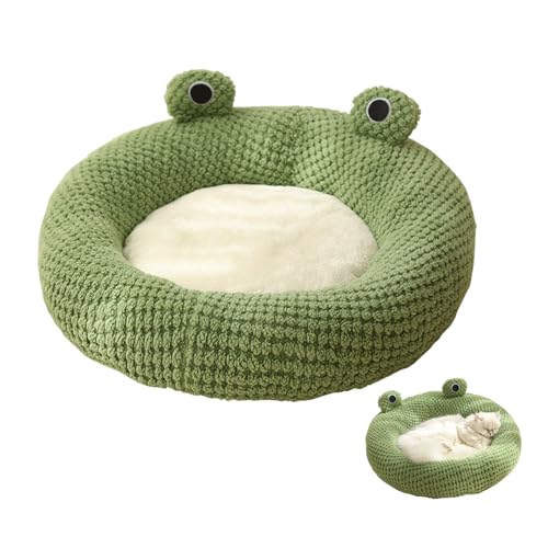 JINGTOPS Katzenbett,Haustierbett Katzenkissen Katzenkorb Donut-Kuschelbett Warme Weich Katzenbetten Froschform mit Rutschfester Unterseite Schöne Tierbett für Katzen kleine Welpen (L-60CM, Runden) - L-60CM - Runden