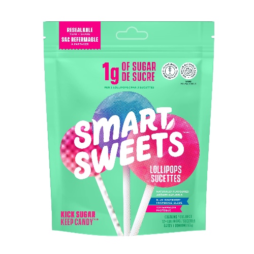 SmartSweets Lollipops, Blue Raspberry & Watermelon, Low Sugar Candy, Plant-Based, Low Calorie Snack, 3oz. - Lollipops