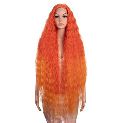 Style Icon 41" Lace Front Wigs Long Wavy Synthetic Wigs with Baby Hair Half Hand Tied 130% Density Wigs (41", T-RED/ORANGE) - T-RED/ORANGE
