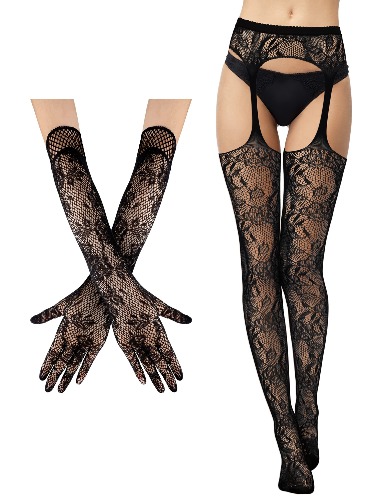 Floral Stocking Fishnet Women, Black 