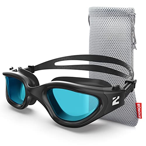 ZIONOR Swim Goggles, G1 SE Swimming Goggles Anti-fog for Adult Men Women - A2-clear Blue Lens Black Frame