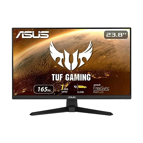 ASUS TUF Gaming 23.8” 1080P Monitor (VG249Q1A) - Full HD, IPS, 165Hz (Supports 144Hz), 1ms, Extreme Low Motion Blur, Speaker, FreeSync™ Premium, Shadow Boost, VESA Mountable, DisplayPort, HDMI,BLACK - 24” 165Hz FreeSync Premium
