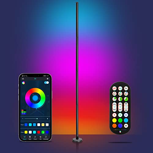 luxceo LED Lampadaire sur Pied Salon,165cm Lampe sur Pied RGB avec APP Contrôle et Télécommande,16 Millions Couleurs et 320 Modes, Musique Sync et Temporisation, Lampe d'Ambiance Moderne pour Salon - Base Ronde