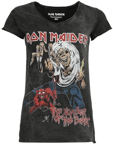 Iron Maiden The Number of The Beast Femme T-Shirt Manches Courtes Noir Large - M - Noir
