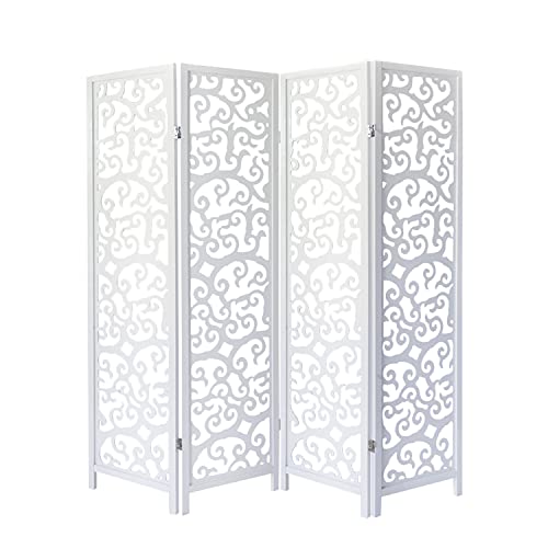 Homestyle4u 1056 Paravent 4 pièces en bois de pin Blanc
