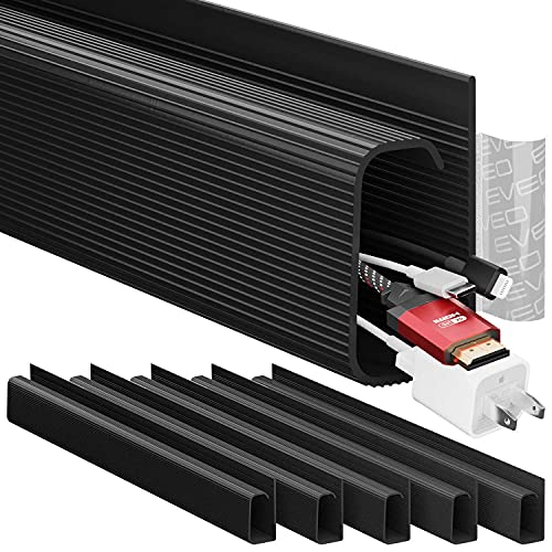 EVEO Cable Management Under Desk Kit (96'' J Channel 6X16in) Under Desk Cable Management Cord Cover, Cable Hider Cord Management Under Desk Cable Organizer-Easy to Install Cord Organizer tray - Black - Medium - Black