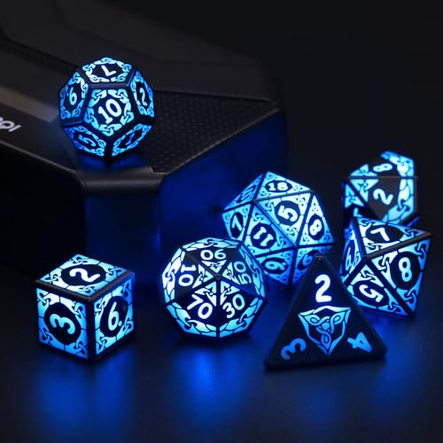 LED Dice Set D&D Rechargeable，ZHOORQI DND Dice Shake to Light Up Dice, Dungeon and Dragons Dice USB Port Charging, Role Playing Dice for D&D Table Games（Blue Light up Dice） - Blue Light