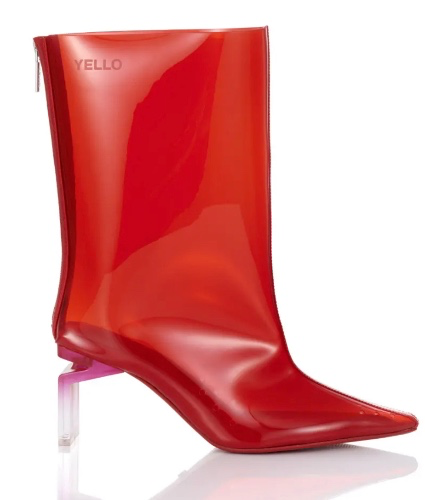 “Yello shoes” , red clear vinyl short boots 