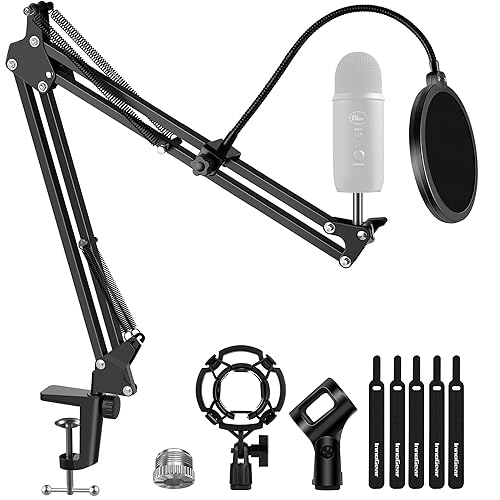 InnoGear Microphone Stand Mic Boom Arm for Blue Yeti HyperX QuadCast S SoloCast Snowball Fifine K669B and other Mic, with Shock Mount Windscreen Pop Filter Mic Clip Holder Cable Ties, Large - Large