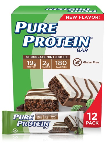 Pure Protein Bars, High Protein, Nutritious Snacks to Support Energy, Low Sugar, Gluten free, Chocolate Mint Cookie,1.76oz, 12 Count