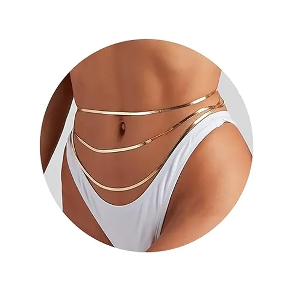 Turandoss 1-3PCS 18K Gold Plated Waist Chains for Women - Gold Layered Belly Body Chain for The Waist Adjustable Multilayer Sexy Bikini Waist Chain for Women Dainty Beach Waist Jewelry for Women - 3PCS Snake Waist chain