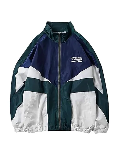 Wyeysyt Women's Y2k Jacket Zip Up Lightweight Windbreaker Jacket Varsity Oversized Sport Jacket Y2k Clothing 90s Jacket - Medium - Green