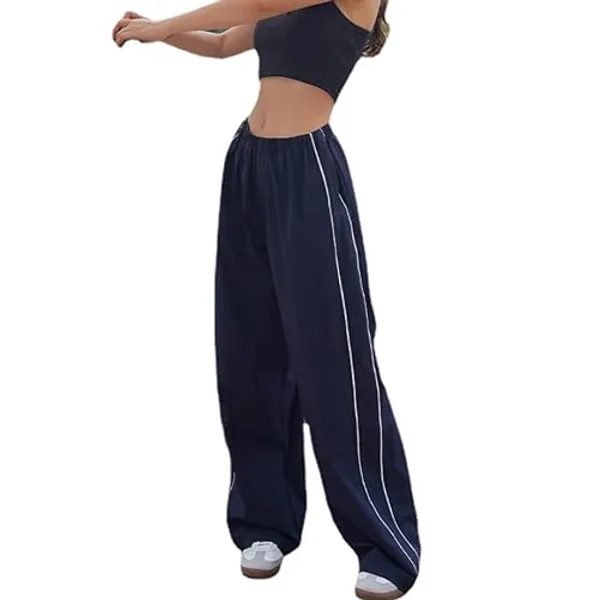 XPONNI Track Pants Women Baggy Pants Y2k Pants Parachute Pants for Women Y2K Clothing - Small - Navy