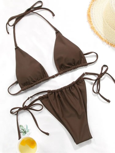 Adjustable Thin Strap Bikini String - Brown / S