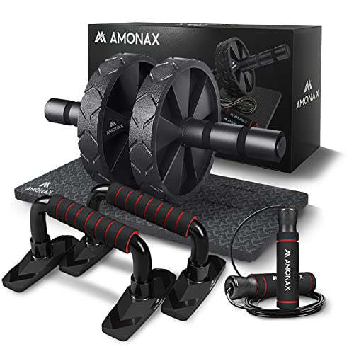 Amonax Gym Equipment for Home Workout (Ab Roller Wheel Set, Skipping Rope, Push-up Handles). Fitness Exercise, Strength Training Equipment for Abs, Weight Loss, Sport Accessories for Men Women - Single