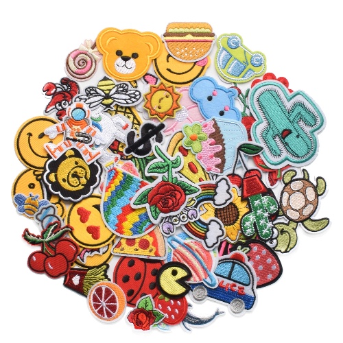 60pcs Random Assorted Styles Embroidered Iron on Patches DIY Sew Applique Patc 
