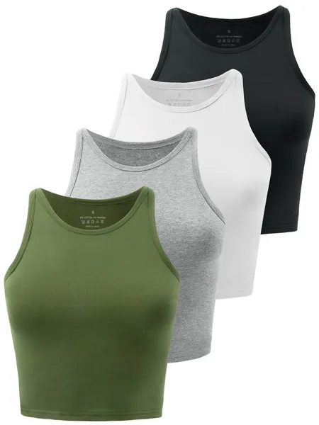 Kole Meego Crop Tops for Women Workout Cropped Tank Top High Neck Camisole Yoga Shirts Athletic Undershirts 4 Pack