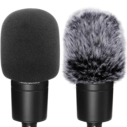 Windscreen Pop Filter Compatible with AT2020,Mic Foam Cover+Furry Windscreen Muff Wind Compatible with Audio Technica at2020 at2035 at2500 at2050 at4040,Chromlives Furry & Foam Microphone Cover 2Pack - AT2020 Windscreen