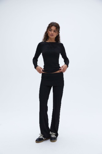 Rib Fold Over Pants - Black | S